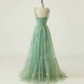 Vibrant Green Prom Gown , Tulle Floral Flowy Maxi Summer Dress Cami Dress RS1639