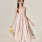 Temperament super fairy pink floral suspender dress beautiful holiday dress R1915