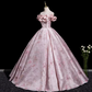Pink Gorgeous Prom Gown , Silky Satin Printed Pattern Maxi Quinceanera Dress RS1641
