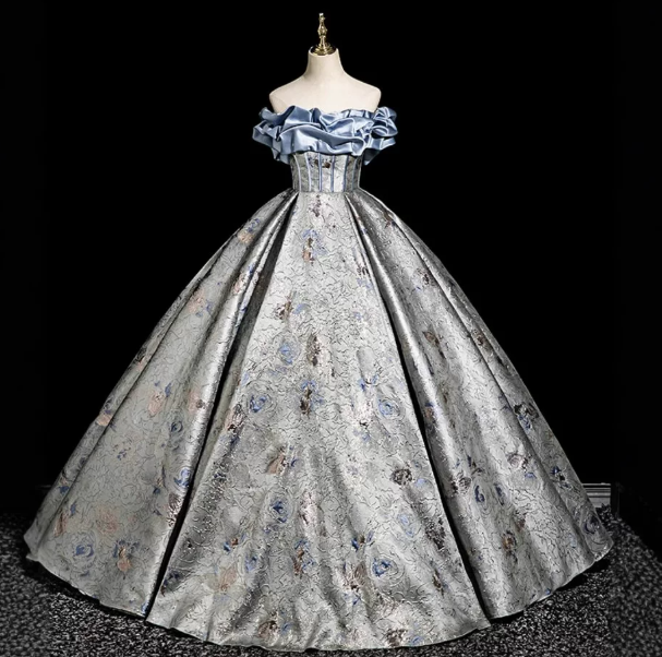 Sliver Gorgeous Prom Gown , Silky Satin Applique Maxi Quinceanera Dress Evening Dress RS1642