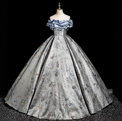 Sliver Gorgeous Prom Gown , Silky Satin Applique Maxi Quinceanera Dress Evening Dress RS1642