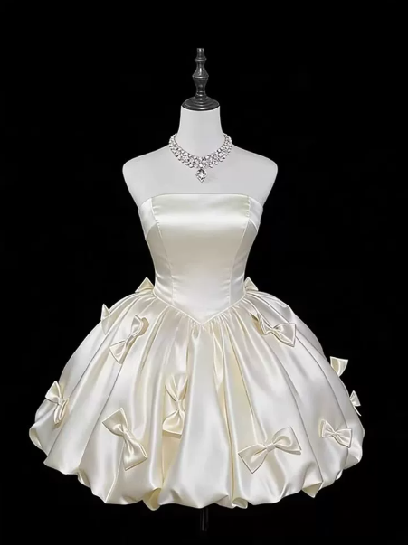 Elegant White Homecoming Dress , Silky Bow Decor Corset Short Prom Dress RS1622