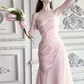 Gentle Pink Mermaid Strapless Wedding Dress RS141