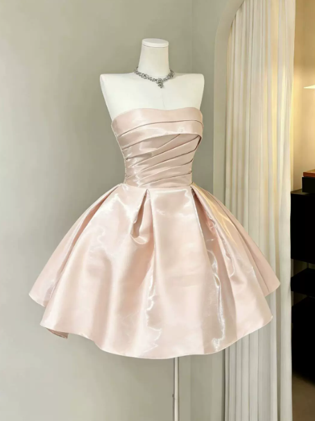Sweet Pink Homecoming Dress , Silky Satin Minimalist Corset Short Prom Dress RS1623