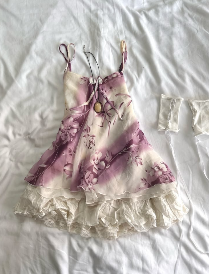 Sweet Purple Homecoming Dress , Chiffon Pleated Floral Pattern Mini Summer Dress RS1657