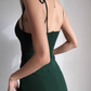 French style dark green high waisted camisole dress, retro waist cinched side slit dress R2865