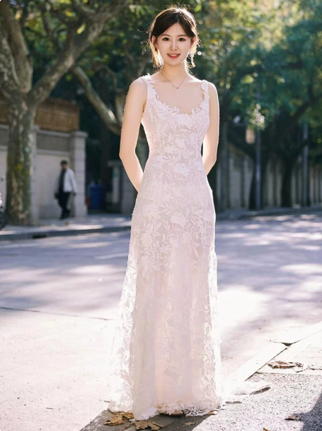 Fresh White Mermaid Square Wedding Dress with Lace Embroidery RS142