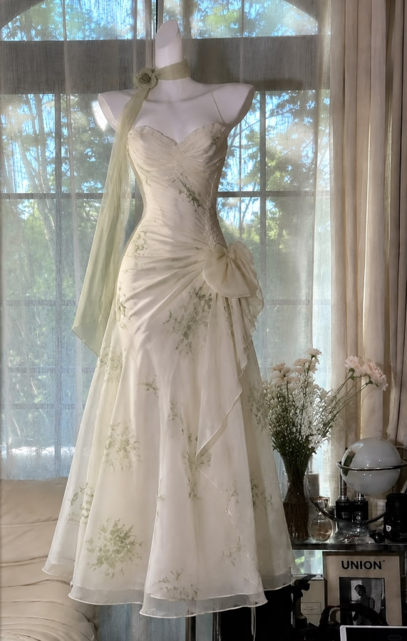 Fresh White Prom Gown , Flowy Chiffon Floral Bodycon Maxi Summer Dress RS1645