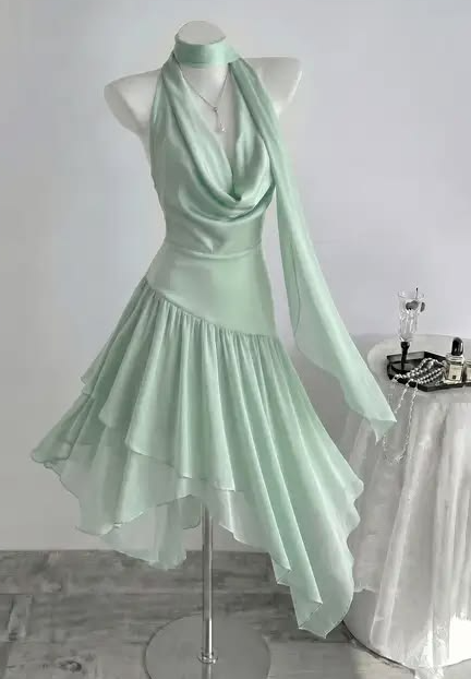 Resort Mint Green Homecoming Dress ,Flowy Chiffon Corset Summer Dress RS1669