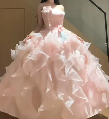 Pink Elegant Prom Gown , Tulle Romantic Pleated Corset Maxi Birthday Dress RS1649