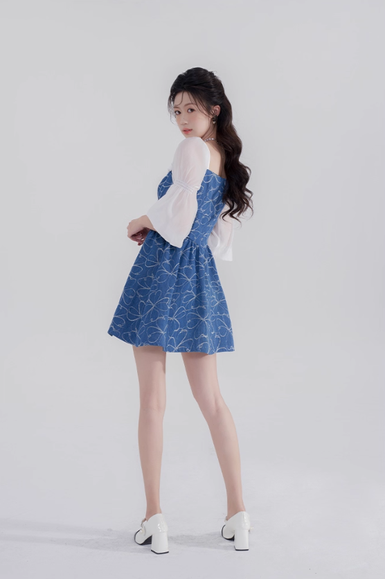 Summer new high waist skirt square neck denim dress design niche temperament sweet short skirt R4142