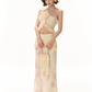 Pure desire ruffled flower halter neck top 2025 hip holiday maxi dress suit R1339
