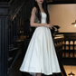 Minimalist French Chic White A-Line Spaghetti Straps Wedding Dress RS143