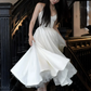 Minimalist French Chic White A-Line Spaghetti Straps Wedding Dress RS143