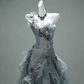 Sliver Elegant Prom Gown , Tulle 3D Floral Pleated Corset Maxi Evening Dress RS1650