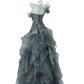 Sliver Elegant Prom Gown , Tulle 3D Floral Pleated Corset Maxi Evening Dress RS1650