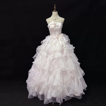 Dreamy Blush Pink Prom Gown , Tulle Pleated Corset Maxi Evening Dress Birthday Dress RS1651
