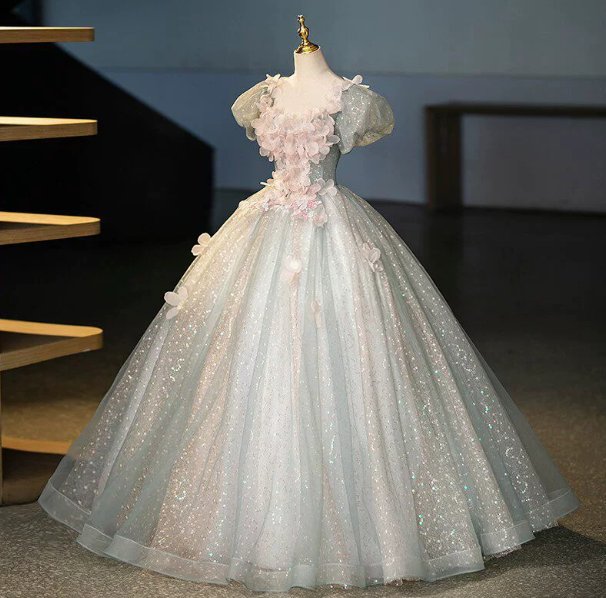 Sparkly Sequins Prom Gown , Puffy 3D Floral Corset Maxi Evening Dress Birthday Dress RS1652