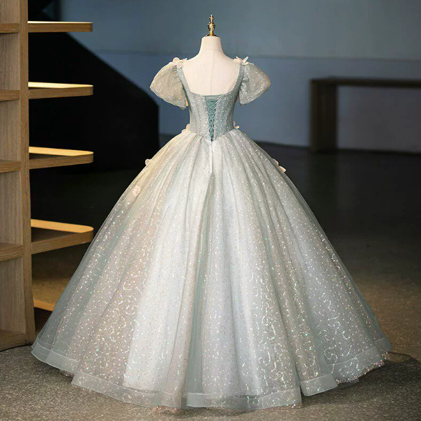 Sparkly Sequins Prom Gown , Puffy 3D Floral Corset Maxi Evening Dress Birthday Dress RS1652