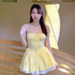 Yellow suspender dress 2025 pure desire waist lace a-line princess dress R1093