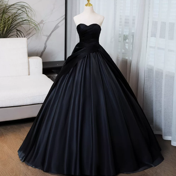 Black Elegant Prom Gown , Puffy Satin Silky Corset Maxi Evening Dress RS1654