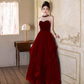 Burgundy Elegant Prom Gown , Tulle Glitter Sequins Corset Maxi Evening Dress RS1655