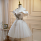 White Elegant Homecoming Dress ,Tulle Embroidered Corset Short Prom Dress RS1670