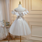 White Elegant Homecoming Dress ,Tulle Embroidered Corset Short Prom Dress RS1670