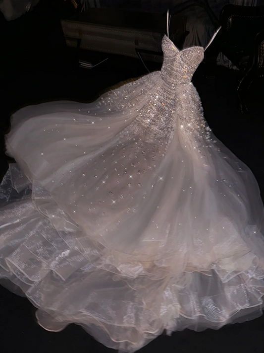 Light pink halter-neck fitted long ball gown, bridal dress R8775