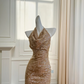 Gold Sequined Halter Neck Fitted Waist Hip Short Skirt Homecoming Dress R5048