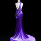Dark purple halterneck slim-waisted long dress, prom dress R5349