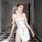 White tube top Chinese embroidery waist slim A-line short skirt homecoming dress R4196