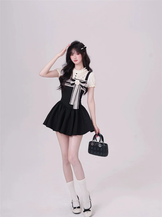 Black camisole with slim waist and A-line cute short skirt for homecoming dress R5269