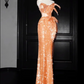 Orange Strapless Fitted-Waist Slim-Fit Hip-Hugging Sexy Long Prom Dress R6499