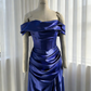 Blue off-the-shoulder fitted mermaid skirt ball gown R8651