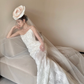 White tube top lace waist slim fit temperament fishtail sexy long dress bridal gown R6060