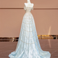 Light blue gradient strapless fitted long ball gown R8404