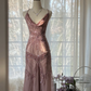 Light purple-red halter-neck fitted waist slim-fitting rhinestone sexy long ball gown R7694