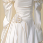White one-shoulder elegant slim satin A-line maxi bridal dress R5823