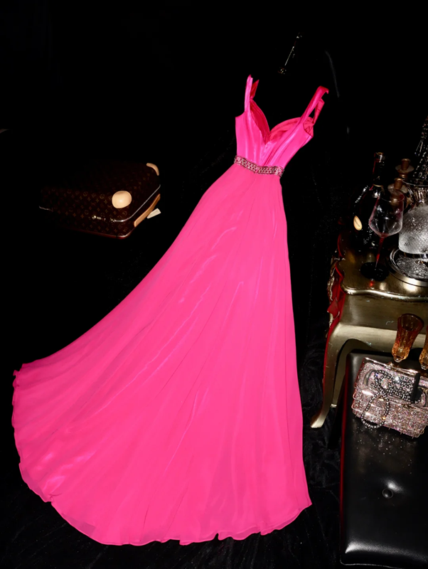 Rose pink halter-neck fitted long ball gown R6978