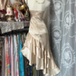 Champagne-colored strapless satin slim-waisted ruffled hem maxi ball gown R6180