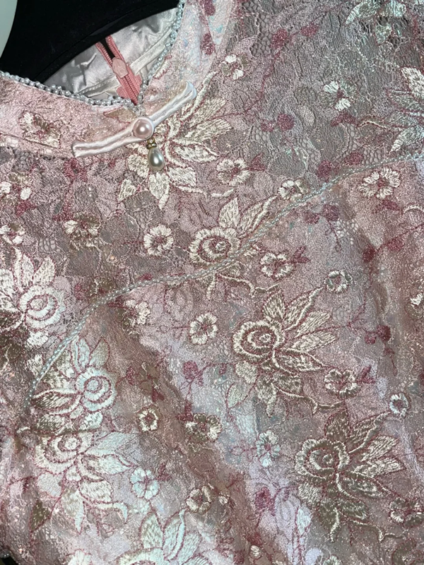 Pink floral print fitted midi ball gown R6858