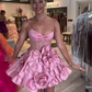 Pink suspender waist slim three-dimensional flower skirt homecoming dress R5468