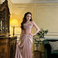 Champagne pink halter-neck fitted long ball gown, bridal dress R8591