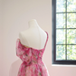Pink floral print, fitted waist, full skirt, long ball gown, bridal dress R8464