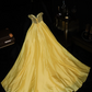 Yellow strapless fitted waist elegant princess long ball gown R7018