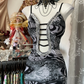 Black and white floral halter-neck fitted bodycon fishtail maxi dress, prom dress R6299