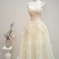 Light apricot halter-neck fitted long ball gown, bridal dress R8895
