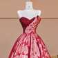 Red strapless, fitted waist, long ball gown with a full skirt R8380