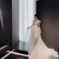White halterneck slim waist sexy long dress bridal gown R6040